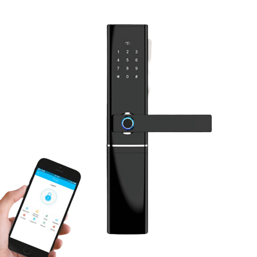 Cerradura digital con un teléfono enviándole señal